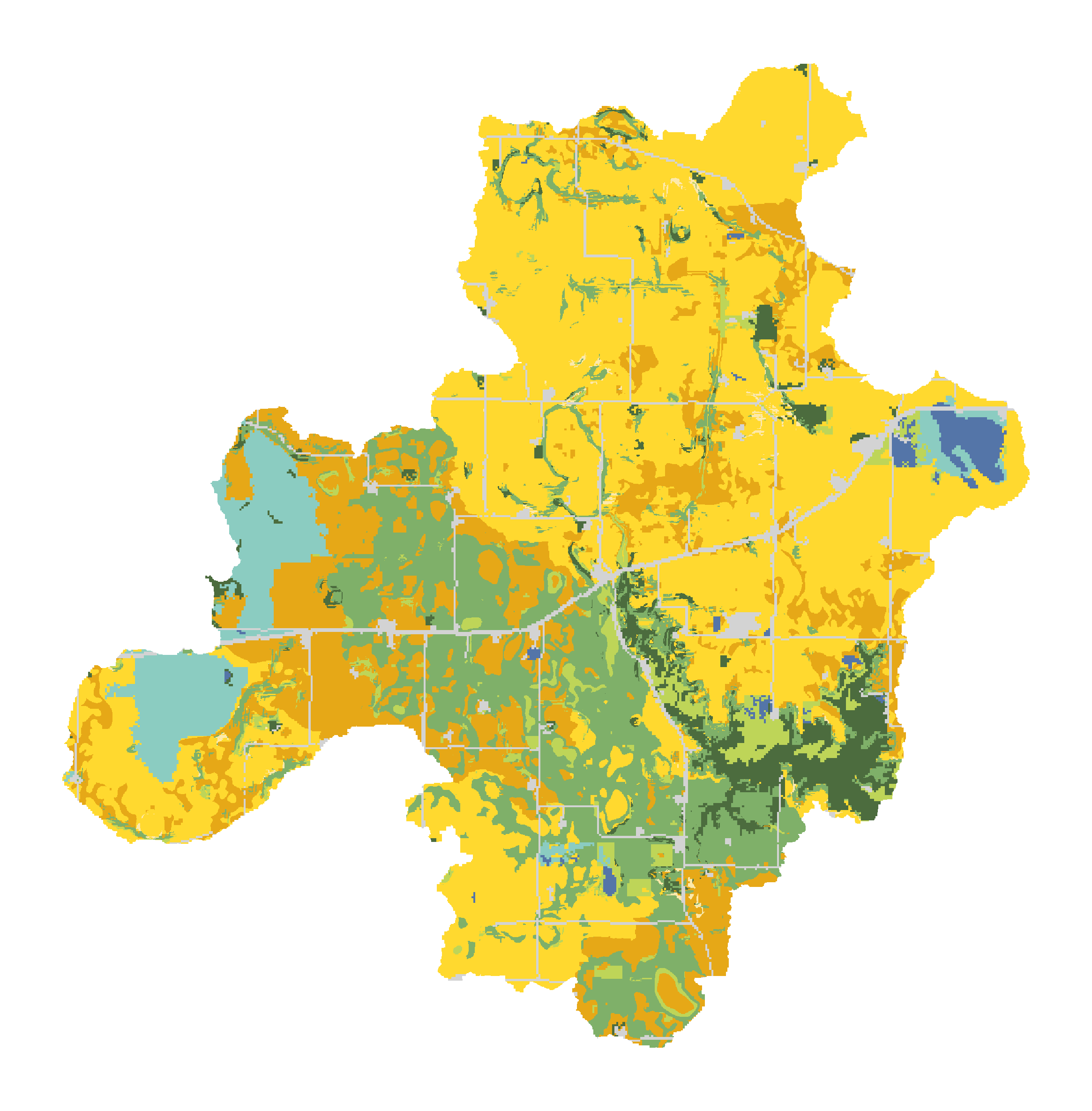 Phosphorus 50% reduction map showing land use patterns